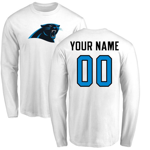 Men Carolina Panthers NFL Pro Line White Custom Name and Number Logo Long Sleeve T-Shirt